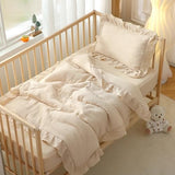 CLoucl Muslin Cotton 3-Piece Crib Bedding Set for Girls Boys,Ultra Breathable Soft Crib Comforter Set with Cute Ruffled Down Alternative Crib Comforter, Fitted Sheet, Pillowcase, All Season (Beige) CLoucl