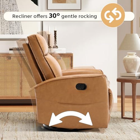 HAOMARKETS Swivel Rocker Recliner Chair, Manual Faux Leather Glider Rocking Recliners for Adults, 360° Swivel Nursery Reclining Sofa with Storage Pocket HAOMARKETS