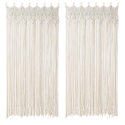 Osunnus Boho Macrame Curtain for Window Doorway Handmade Large Long Macrame Wall Hanging for Living Room Bedroom Bohemian Home Wedding Backdrop Decor, 2 Panels 79" L x 35" W Osunnus