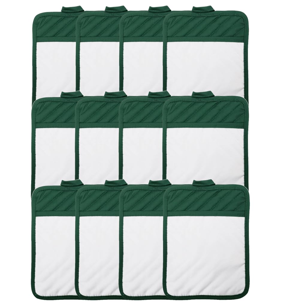 Green Sublimation Blanks 9"x7" Polyester/Cotton Pot Holders with Sublimation Pocket DIY Set of 12 Tromic