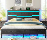 Homkdom King Size Bed Frame with LED Lights & Charging Station, King Bed Frame and Headboard,Metal Bed Frame King Size Heavy Duty,13" Under Bed Storage,No Box Spring Needed, No Noise,Modern Black Homkdom
