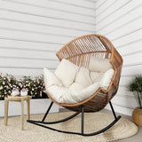 Shintenchi Wicker Egg Chair,Oversized Outdoor Indoor Rocking Chair,Large PE Rattan Rocking Chair with Cushion for Patio, Balcony, Backyard, Garden, Beige Shintenchi