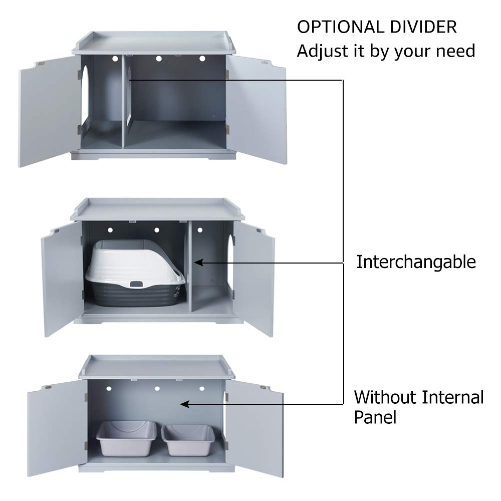 unipaws Cat Litter Box Enclosure Furniture, Cat Washroom, Hidden Litter Box Cover, Cabinet for Large Cat, Dog Proof Cat Litter Boxes, Hideaway Litter Box, Cat House, Grey - WoodArtSupply