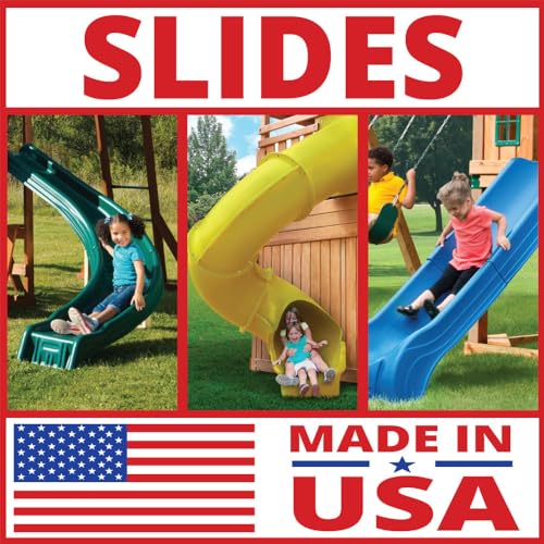 Swing-N-Slide PB 9241-1 Knightsbridge Wooden Swing Set with Slide, Swings, Glider, Climbing Wall, Green Slide - WoodArtSupply