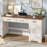 Vabches Farmhouse 55" Executive Desk,Computer Desk with 3 Drawers and Storage Cabinet,Home Office Desk for Work and Study Vabches