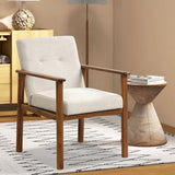 GOFLAME Accent Chair Set of 2, Mid-Century Modern Armchair with Solid Wood Legs, Soft Cushioned Seat, Upholstered Linen Fabric Leisure Chair for Living Room, Bedroom, Guest Room, Office, Beige GOFLAME