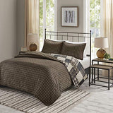 Madison Park Reversible Quilt Cabin Lifestyle Plaid Design - All Season, Breathable Coverlet Bedspread Bedding Set, Matching Shams, Timber Black/Brown Full/Queen(90"x90") 3 Piece Madison Park