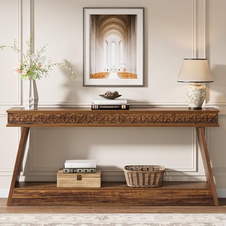 Tribesigns 70.9 Inch Long Console Table for Entryway, 2-Tier Farmhouse Entryway Table with Storage, Narrow Sofa Table Behind The Couch, Wood Accent Table for Hallway, Living Room, Foyer, Dark Brown Tribesigns