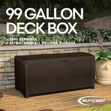 Suncast DBW9200 99 Gallon Outdoor Wicker Plastic Patio Storage Chest Bin with Handles for Patio, Garden, Garage, or Pool for All Weather, Mocha Suncast