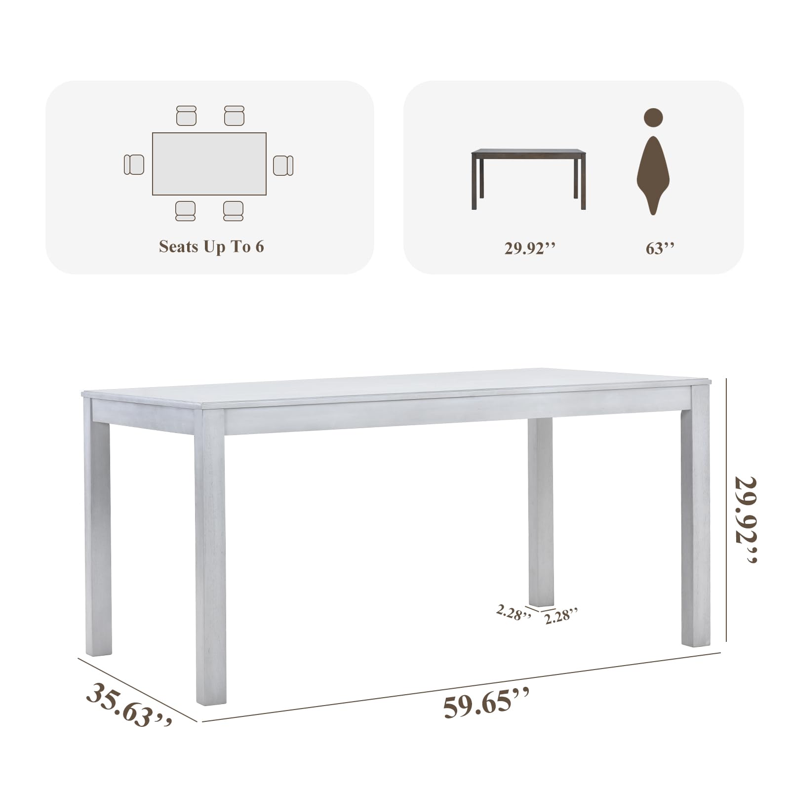 COLAMY Wood Dining Table for 4 6 People, Rectangle Wooden Kitchen Table with Square Legs, Farmhouse Dinner Table for Dining Room, Office, White - WoodArtSupply