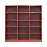 BOWERY HILL 72" Traditional Triple Wide Wood Bookcase with 12 Adjustable Shelves and 3 Fixed Shelves, Ready for Assembly, for Home/Office Use, in Cherry Finish BOWERY HILL