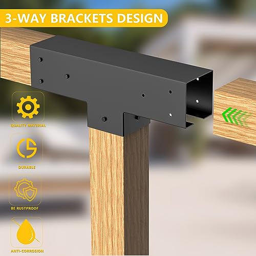 Wilkblck Woodwork Pergola Kit - Elevated Wood Stand T Brackets - Modular Sizing Pergola Brackets Hardware for 4 x 4 Lumber, 2 Pack - WoodArtSupply