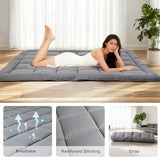 ALPSWAN Japanese Floor Mattress Futon, Thick 5-Layer Roll Up Foldable Mattress, Comfortable Foam Tatami Mat Sleeping Pad (Gray, Full) ALPSWAN