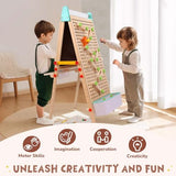 WINGYZ Kids Easel Wooden Marble Run for Kids 3-7, 4-in-1 Toddler Art Easel for Kids 2-4 Painting Station Stand Drawing, Double-Sided 6 Heights Black Chalkboard Magnetic Whiteboard Paper Roll Holder wingyz