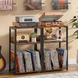 LELELINKY Record Player Stand, 3-Tier End Side Table with Vinyl Record Storage, Vinyl Record Holder Up to 120 Albums, Turntable Stand with Vinyls Storage for Music Living Room, Brown LELELINKY