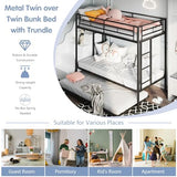 SUNLEI Bunk Bed Twin Over Twins with Trundle, Metal Loft Bed with 2 Secured Ladders, Trundle Beds Twin Safety Guard, Space-Saving, Noise Free for Small Bedroom, Black (Twin Over Twins) SUNLEI