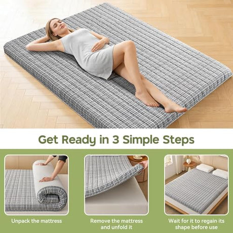 SLANKE Japanese Floor Mattress Twin Size – 3.2" Thick High-Density Foam Futon Mattress, Roll-Up Tatami for Hard Floor Sleeping, Space Saving, Small Apartment Living & Minimalist Japanese Style (Grey) SLANKE
