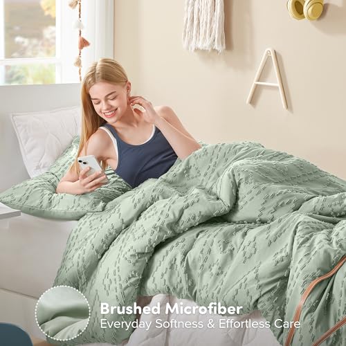 Comfort Spaces Twin/Twin XL Comforter Set for College Tufted Boho Dorm Comforter Set Twin XL Size, All Season Lightweight Bedding Set Soft, Matching Sham Sage Green 2 Piece Comfort Spaces