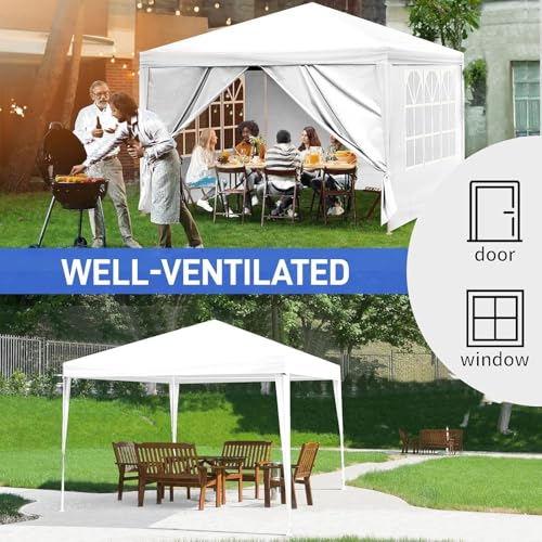 10x10 FT Party Tent, Outdoor Wedding Tents for Parties, Canopy Event Tent with 4 Removable Sidewalls, Waterproof Gazebo Shelter for Birthday Parties, Weddings, BBQs & Events (10X10FT-4Sides White) YYANDC