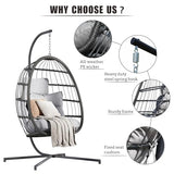 HWB Hanging Egg Chair with Stand, Swing Hammock Chair with Cushion for Indoor Outdoor, Patio Wicker Egg Swing Chair for Balcony Furniture, Light Gray HWB