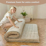 NSNLGSGC Tan Gingham Japanese Floor Mattress, 3.5" Thick High Density Foam Futon Mattress, Foldable Tatami Sleeping Pad for Adults & Kids, Roll Up Floor Bed for Dorm Guest Room, Twin Size 39" x 80" NSNLGSGC