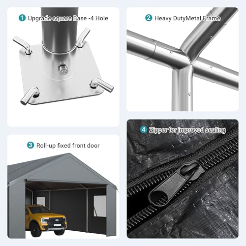AirWire Carport, Heavy Duty Car Port 20x20 FT, Large Car Canopy with Roll-Up Windows & Side-Opening Door, Outdoor Portable Garage Reinforced Four-Hole Base for Car, Truck, Boat, Motorcycle AirWire