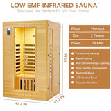 2024 Upgrade 2 Person Sauna, Low EMF 6 Heating Plate Infrared Physical Therapy Wooden Dry Steam Sauna with MP3 Auxiliary Connection, Dual Controls, Iron Shirt Wall Plate, Home Spa Day Use, Gift PioneerWorks