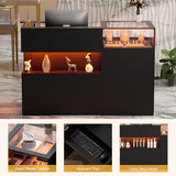 PAKASEPT 59" Large Reception Desk with Counter, Modern Front Desk Reception Room Table with LED Light & Glass Display Shelf, Retail Counter for Checkout, Lobby, Beauty Salon, Home Office Desk (Black)