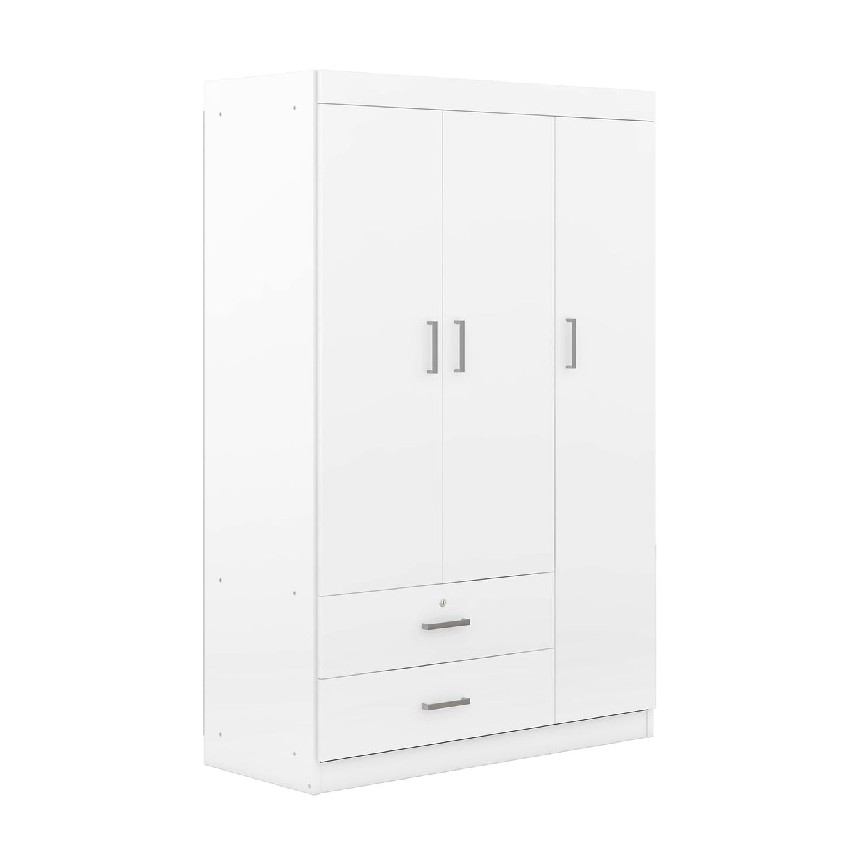 Polibi 3-Door Large Wardrobe with 2 Storage Drawers, Modern Armoire Free-standing Garment Wooden Closet Storage Cabinet, White Polibi