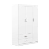 Polibi 3-Door Large Wardrobe with 2 Storage Drawers, Modern Armoire Free-standing Garment Wooden Closet Storage Cabinet, White Polibi