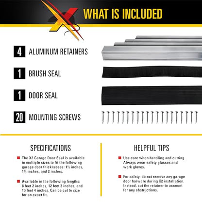 Xcluder X2 Rodent Proof Overhead Sectional Door Seal Kit, 16’4” Wide for 2” Thick Doors, Stops Mice, Rats and Weather, Suitable for Residential or Commercial Property Use - WoodArtSupply