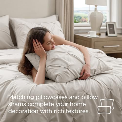 Bedsure King Comforter Set Linen - Bed in a Bag Bedding Set 7 Pieces, GentleSoft™ Pintuck Bed Set Gift for Family, Pinch Pleat All Season Comforter with Sheets, Pillowcases & Shams Bedsure