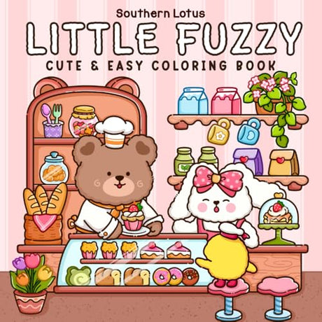 Little Fuzzy: Coloring Book for Adults and Teens with Simple and Cute Drawings of Cozy Corners and Adorable Little Animal Characters for Stress Relief (Fuzzy Buddies) WoodArtSupply
