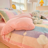 MorroMorn Pink Duvet Cover Queen, Rainbow Bedding Sets, Fluffy Comforter Covers Set, Down Alternative Blanket Ultra Soft Kawaii Cute for Girls Kids Teen Women Full Double Size MorroMorn