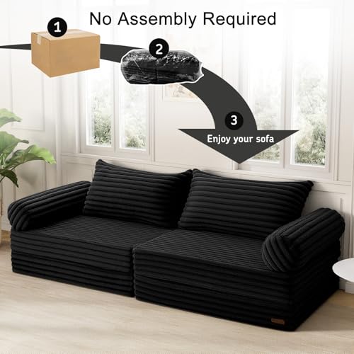 MeMoreCool Convertible Sofa Bed, Folding Floor Couch Bed Queen, Pull Out Sleeper Couch with Pillows, Fold Out Futon Sofa for Bedroom Living Room Small Space, Corduroy Black MeMoreCool