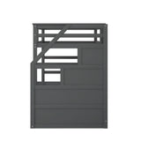 Twin-Over-Twin Bunk Bed with Trundle Bed, Wood Bunk Bed Frame with 3 Storage Stairs and Guard Rail, Space-Saving Design (Grey) Bellemave
