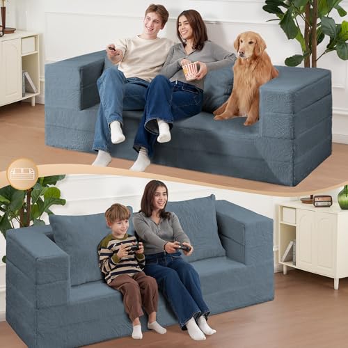 Cansunna Futon Sofa Bed with Pillow, 3-in-1 Sleeper Sofa Bed with Removable Cover, Convertible Floor Sofa Bed, No Assembly Boneless Couch for Living Room, Bedroom Cansunna