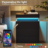 ADORNEVE Nightstand with Charging Station and LED Lights,Night Stand with Sliding Top,Bedside Table with Drawers,Modern End Side Table for Bedroom,Black ADORNEVE