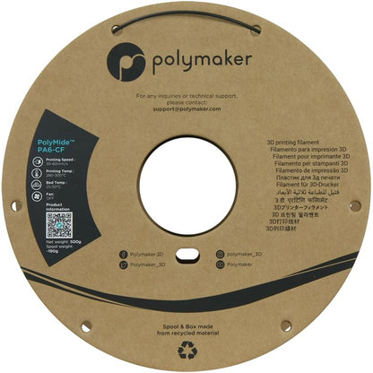 Polymaker PA6-CF Nylon Filament 1.75 Black, 500g Carbon Fiber Nylon Filament 1.75mm, Cardboard Spool - PolyMide PA6-CF Warp Free Nylon 3D Printer Filament - WoodArtSupply