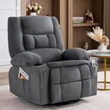 Oversized Swivel Rocker Recliner Chair with Massage & Heat,Recliner Chair for Adults,Ergonomic Relining Chair with Cup Holders,USB Charge Port,Side Pockets,Nursery Rocking Chairs for Living Room,Grey