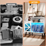 Loomie Large Record Player Stand with Power Outlet & LED Light, 350 Vinyl Record Storage Cabinet with Magnetic Door, Turntable Table with Wood Legs for Living Room (White) Loomie