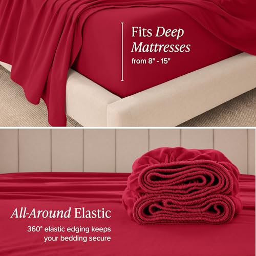 Bare Home Organic Cotton Flannel Sheet Set - Twin XL Size - 100% Cotton - Double Brushed for Extra Softness & Comfort - Warm, Cozy, and Durable - Breathable - Bed Sheets (Twin, Red) Bare Home
