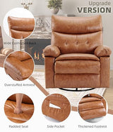 GarveeHome Leather Recliner Chair - Heat and Massage, Swivel Rocker Manual Recliner for Adults, Lazy Rocking Chair with Comfort Arms and Back Single Sofa for Living Room
