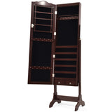 Giantex Jewelry Armoire Organizer with Full Length Mirror, 14 LEDs Floor Standing Jewelry Cabinet with 2 Drawers, 4 Adjustable Angles, Lockable Jewelry Storage Box Cabinet (Brown) Giantex
