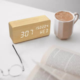 Pokanic Wood Digital Alarm Clock Desk Time, Date(MM/DD/YY), Day of The Week, Temperature, Nightlight Large LED Display Portable Lamp Bedroom, Office, School, Home, Livingroom, Room (Bamboo) Pokanic