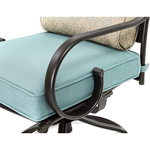 Hanover Montclair 5-Piece Outdoor Dining Set with Stamped Steel Square Dining Table and 4 Swivel Rocker Chairs with Cushions, Weather-Resistant Patio Dining Set for 4, Patio, Backyard, Deck Hanover