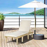 Outsunny Chaise Lounge Chair for Outdoor, Wood Outdoor Chaise Lounge with 4-Position Adjustable Backrest and Cushion, Reclining Beach Lounge Chair for Deck, Pool, Lawn and Sunbathing, Natural