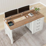 Vabches 47" Farmhouse Executive Desk with Monitor Stand and LED Lights,4 Drawers Computer Desk with Power Outlets,Large Workspace for Work Study Writing.Unique White Vabches