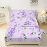 FUYEUN Floral Sheets Sets Queen Size 4 Pcs Flower Fitted Sheets Bedding for Women Girls Purple Lilac Modern Bed Sheets with 1 Flat & 2 Pillowcases FUYEUN