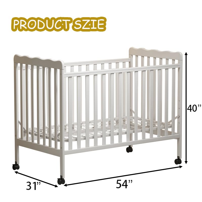 HIROHRTV Baby Crib 3-in-1 Convertible, Modern Baby Bed with Locking Wheels, Convertible Crib to Toddler Bed & Daybed, Wood Cribs for Baby, Nursery, Infant Bed for Small Spaces (Stone Gray) HIROHRTV